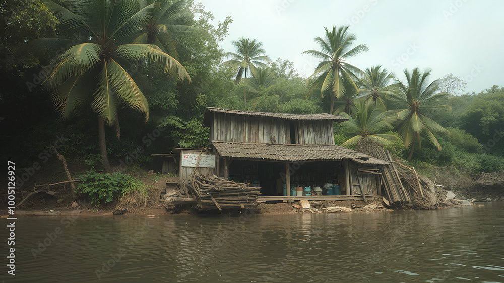 Ai image generate house by the river