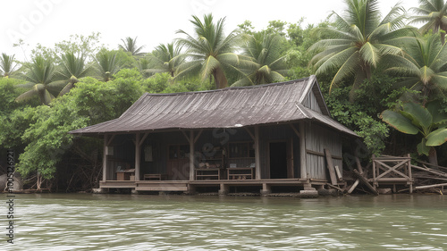 Ai image generate house by the river