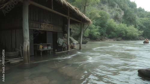 Ai image generate house by the river