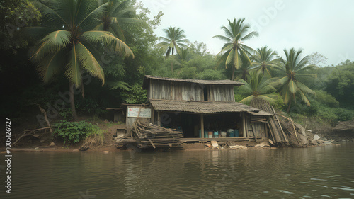 Ai image generate house by the river