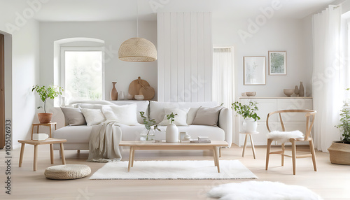 Snug Scandinavian style living room with perfect combination of white and wood.