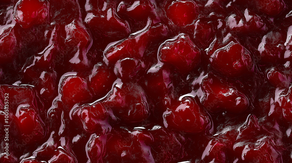 a close-up, top-down view of sour cherry jam spread across the entire frame, filling the image with its deep red color and glossy texture a close-up, top-down view of sour cherry jam spread across the entire frame, filling the image with its deep red color and glossy texture