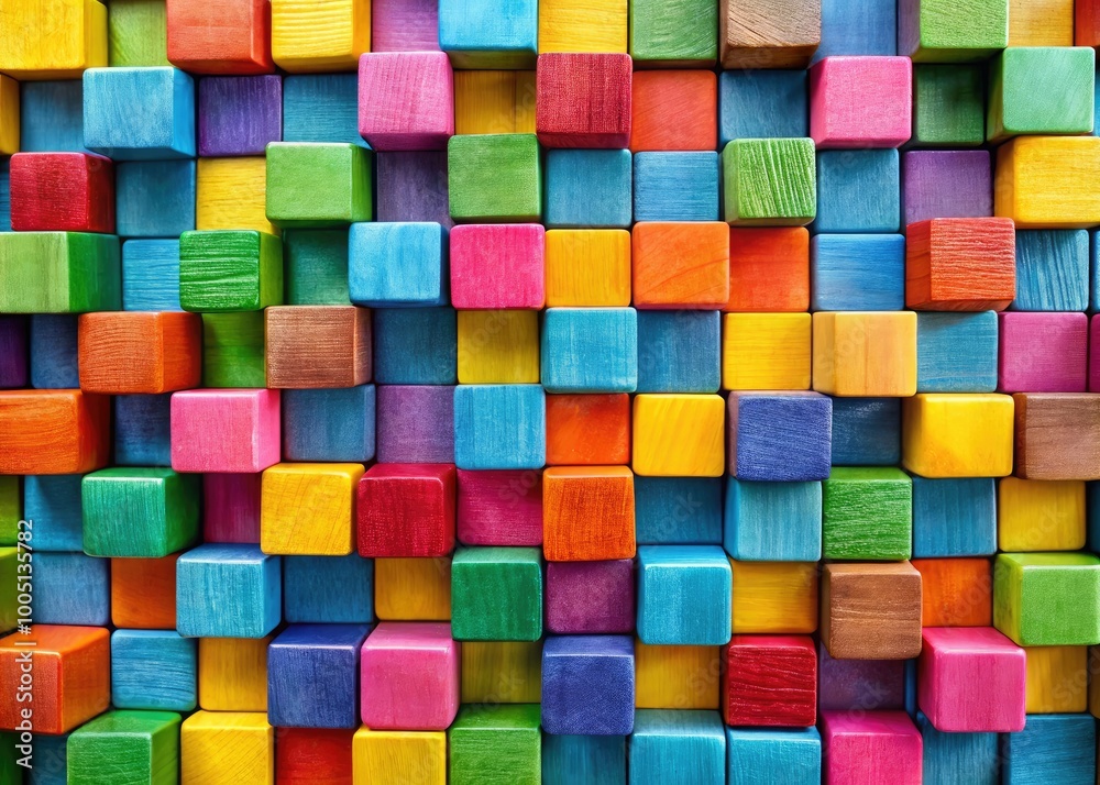 Vibrant, colorful blocks arranged in a creative, abstract pattern, forming a playful and textured background with varying shades and depths, evoking a sense of childlike wonder. Vibrant, colorful blocks arranged in a creative, abstract pattern, forming a playful and textured background with varying shades and depths, evoking a sense of childlike wonder.
