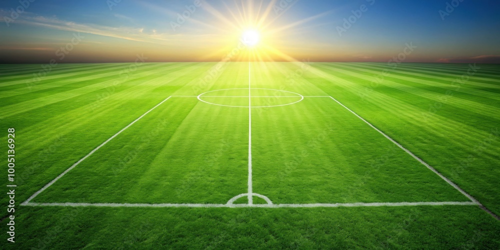 Obraz premium Soccer play field ground lines on sunny grass pattern background, soccer, field, ground lines, sunny, grass, pattern