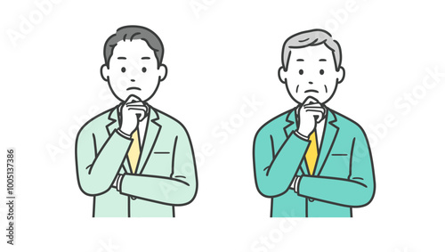 顔に手を当てて悩むビジネスマンの上半身イラスト