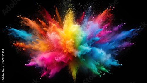 Colorful powder explosion on dark background, vibrant, explosion, celebration, festival, powder, abstract, vibrant, colorful