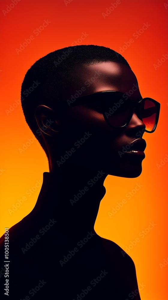 Stylish Woman in Silhouette with Orange Background Stylish Woman in Silhouette with Orange Background