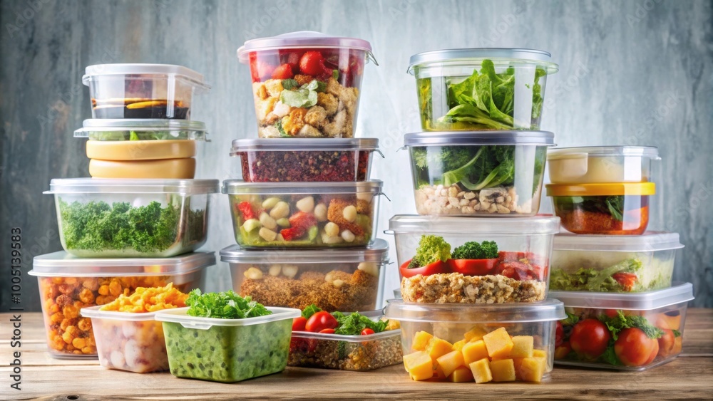 Leftover food stored in various plastic containers , food, leftovers, plastic containers, storage Leftover food stored in various plastic containers , food, leftovers, plastic containers, storage