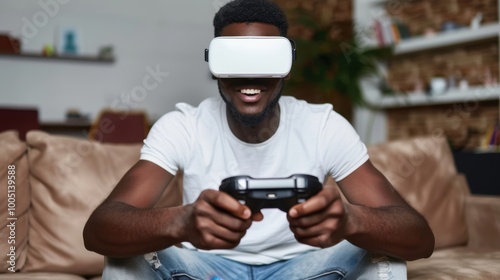 Young Man Enjoying Virtual Reality Gaming Experience