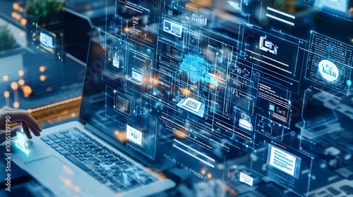 Unified Endpoint Management, unified endpoint management with an image depicting IT administrators remotely managing and securing endpoints such as laptops, AI