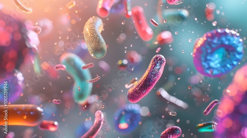 various bacteria cells floating in a translucent liquid