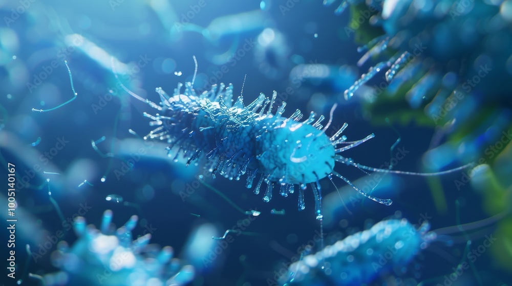 Fototapeta premium rod-shaped bacteria floating in a liquid medium