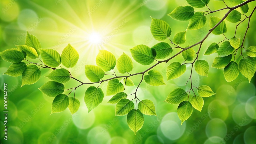 Fresh green tree branch with leaves in sunlight, isolated on background, perfect for spring designs , green, tree, branch Fresh green tree branch with leaves in sunlight, isolated on background, perfect for spring designs , green, tree, branch