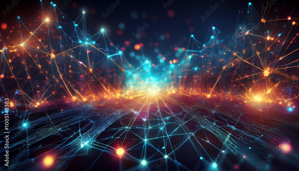 A vibrant representation of interconnected data points and glowing nodes, creating a digital landscape full of energy and movement. A vibrant representation of interconnected data points and glowing nodes, creating a digital landscape full of energy and movement.