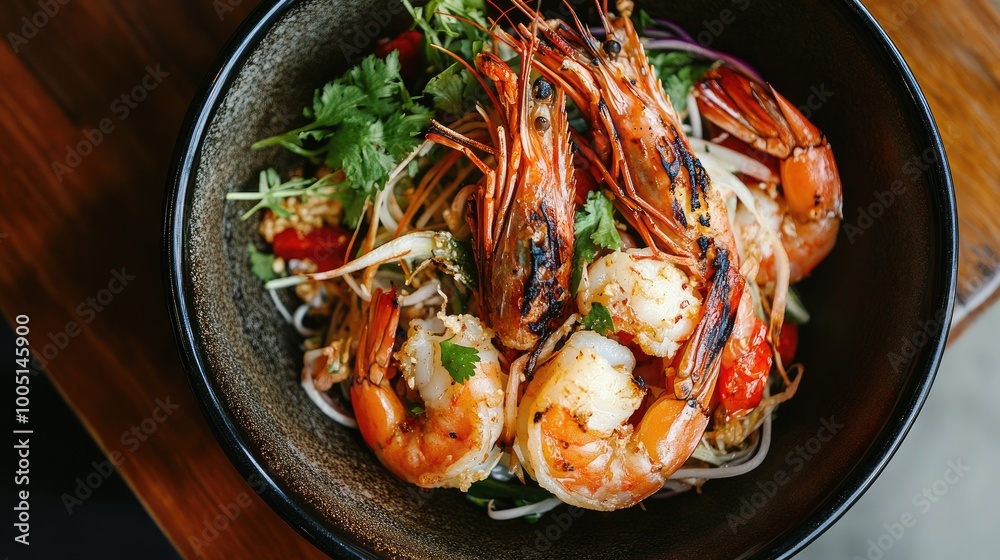Delicious Shrimp Dish with Fresh Ingredients and Herbs Delicious Shrimp Dish with Fresh Ingredients and Herbs