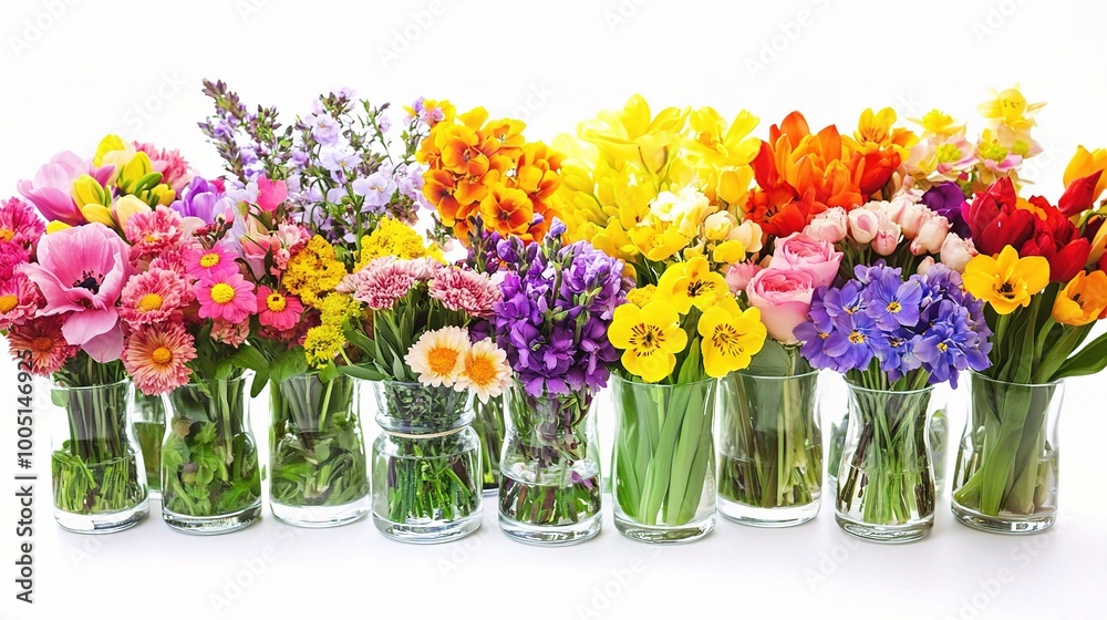 Colorful Flower Arrangement in Glass Vases Colorful Flower Arrangement in Glass Vases