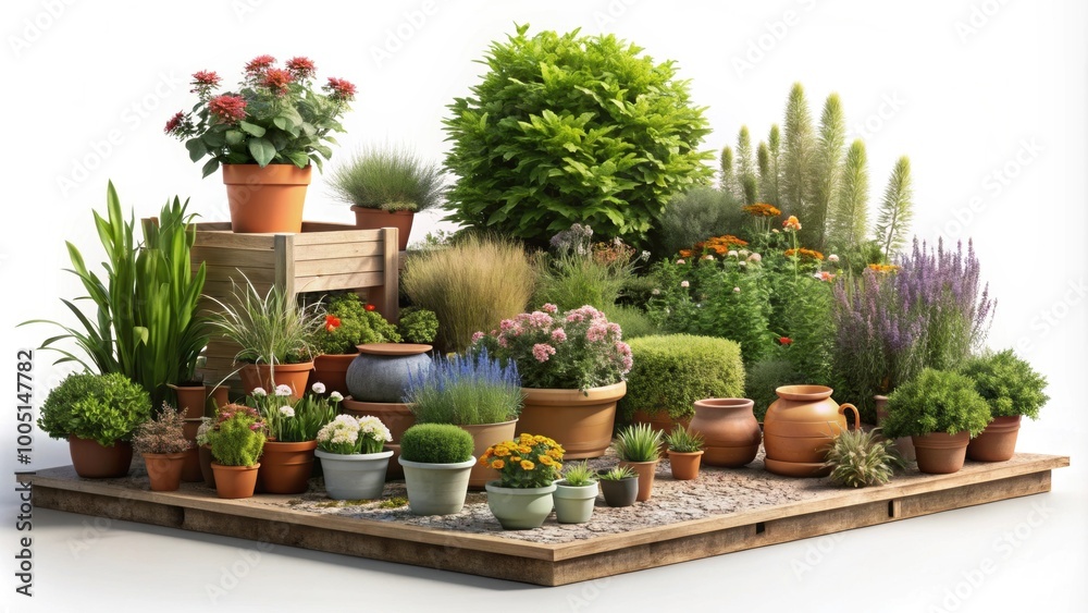 Realistic rendering of a small garden with isolated objects, garden, small, realistic,rendering, isolated, objects, plants Realistic rendering of a small garden with isolated objects, garden, small, realistic,rendering, isolated, objects, plants