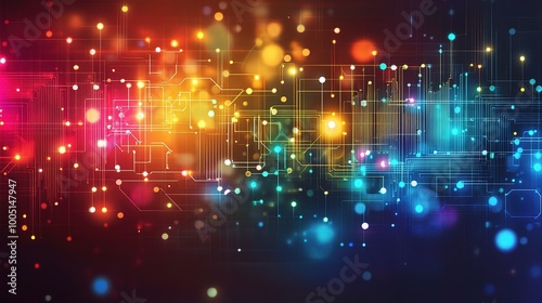 Colorful Abstract Background with Light Effects and Circuits