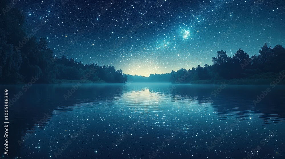 Starry Night Sky Over Calm Water Starry Night Sky Over Calm Water