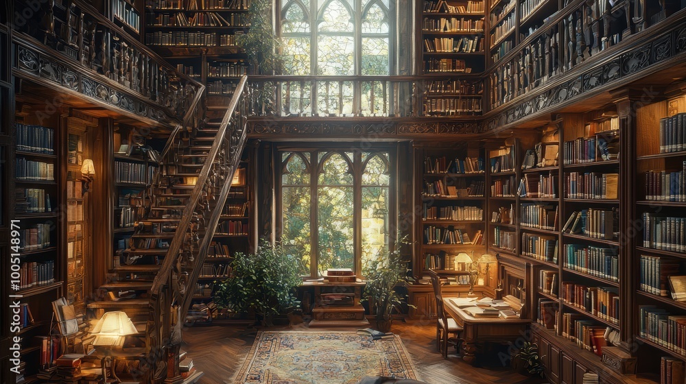 Elegant Library with High-Quality Details and Atmosphere Elegant Library with High-Quality Details and Atmosphere