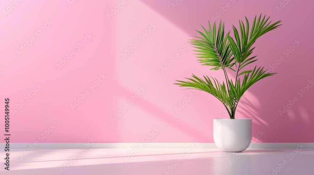 A potted plant on pink wall A potted plant on pink wall