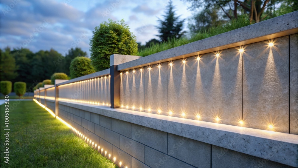 LED strip lights along concrete fence for bright and energy-efficient lighting, LED, strip lights, concrete LED strip lights along concrete fence for bright and energy-efficient lighting, LED, strip lights, concrete
