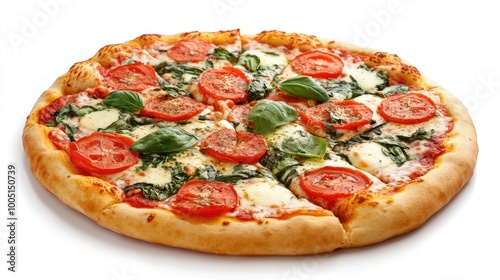 Fresh Tomato and Basil Pizza on White Background