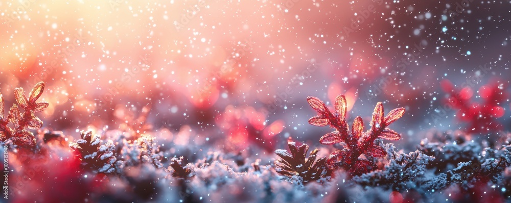 Festive Banners Fluttering Among Snowflakes Festive Banners Fluttering Among Snowflakes