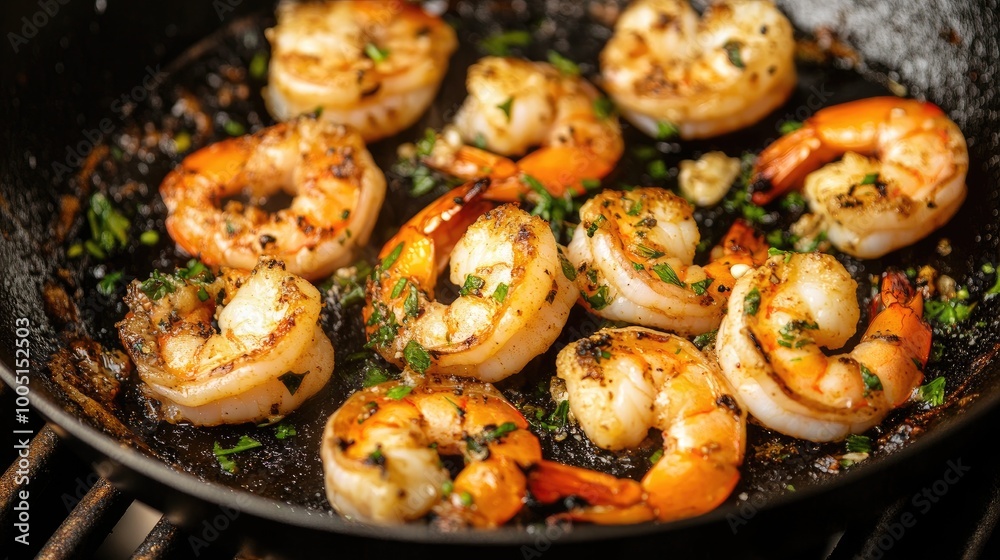 Succulent Shrimp Cooking in a Pan Succulent Shrimp Cooking in a Pan