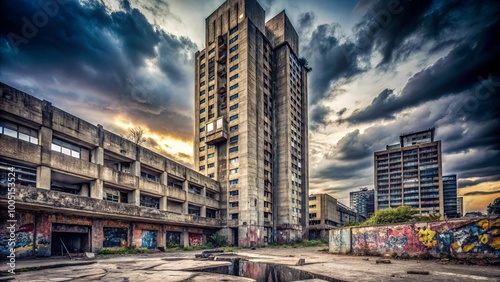 Imposing Brutalist Skyscraper Against Dramatic Sky