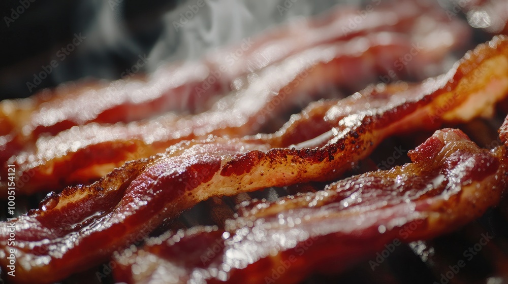 Succulent Bacon Cooking with Smoky Aroma
