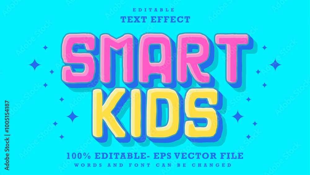 Fototapeta premium 3d Minimal Word Smart kids Editable Text Effect Design Template, Effect Saved In Graphic Style