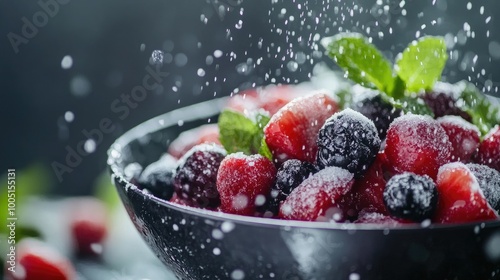 Fresh Berries in a Bowl with Water Sprinkles