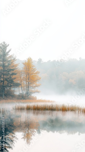 Wallpaper Mural Misty lake with fall foliage Torontodigital.ca