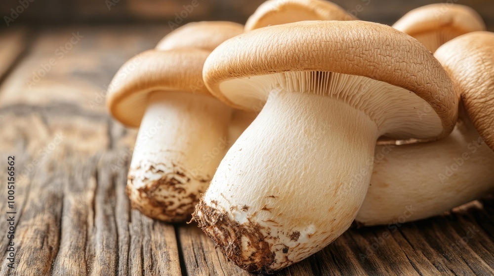 Fresh Mushrooms on a Wooden Surface Fresh Mushrooms on a Wooden Surface