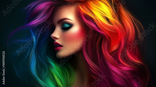 Woman with Rainbow Colored Hair Profile