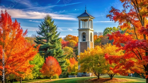 Bell tower surrounded by colorful autumn trees in West Lafayette Campus, Indiana , Bell tower, colorful, autumn, trees photo