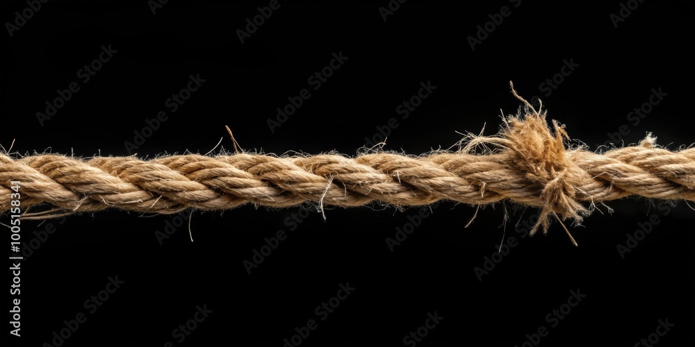Frayed rope on black background, frayed, rope, break, isolated, strength, weakness, damaged, worn, danger, risk Frayed rope on black background, frayed, rope, break, isolated, strength, weakness, damaged, worn, danger, risk