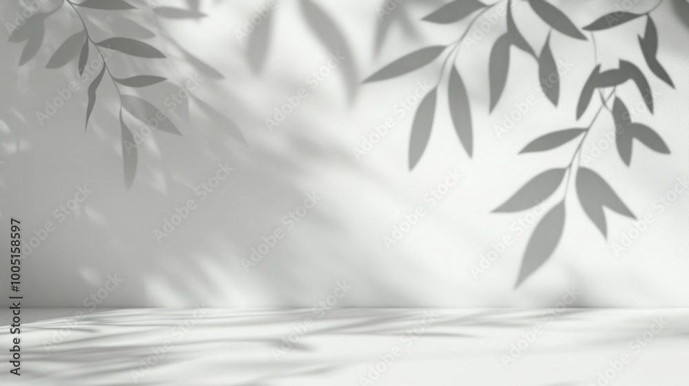 Minimalist Vector Mockup: Abstract White Background with Window Shadows, Featuring a Stage for Product Presentation on a White Table.