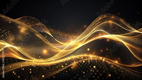 Abstract background with black and gold wave and particles, abstract, background, black, gold, wave, particle, design, texture, art