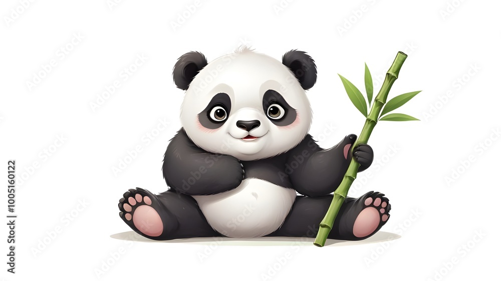 A cute chubby panda sitting with a bamboo stick A cute chubby panda sitting with a bamboo stick