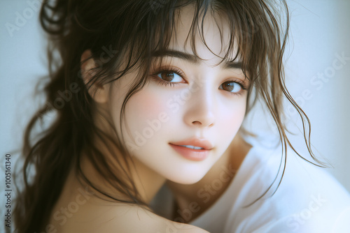 抱擁する女性の魅惑の微笑み