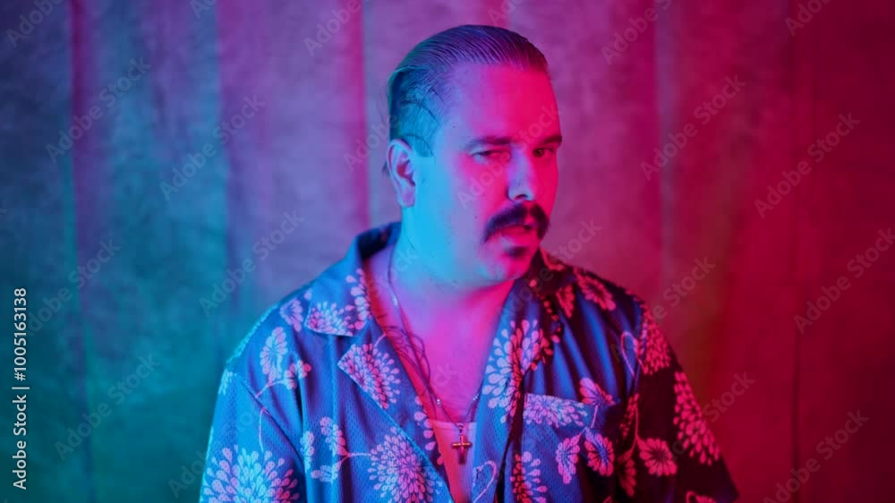 A charming gentleman with a distinctive mustache stands confidently in a vibrant studio, exuding positivity and joy, captivating everyone nearby with his infectious energy and warm demeanor A charming gentleman with a distinctive mustache stands confidently in a vibrant studio, exuding positivity and joy, captivating everyone nearby with his infectious energy and warm demeanor