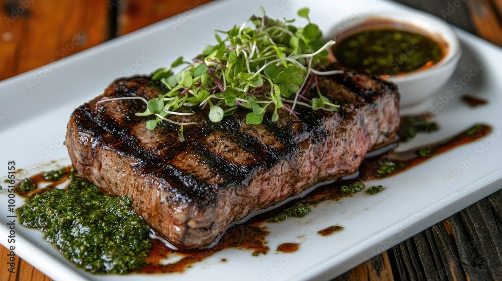 Grilled Steak with Fresh Herbs and Sauce Grilled Steak with Fresh Herbs and Sauce