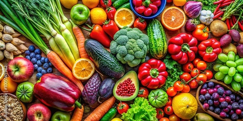 A colorful mix of fresh fruits and vegetables promoting healthy eating while inspiring culinary creativity and delighting the palate with vibrant flavors and textures.