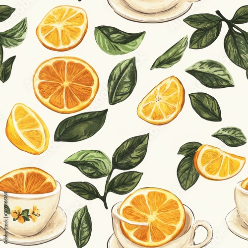 Vibrant Lemon and Tea Seamless Pattern Design