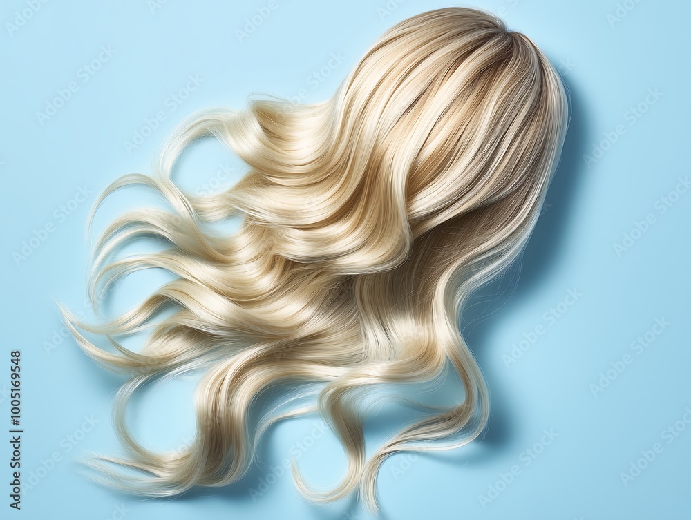 Blonde Hair Flowing on Blue Background Blonde Hair Flowing on Blue Background