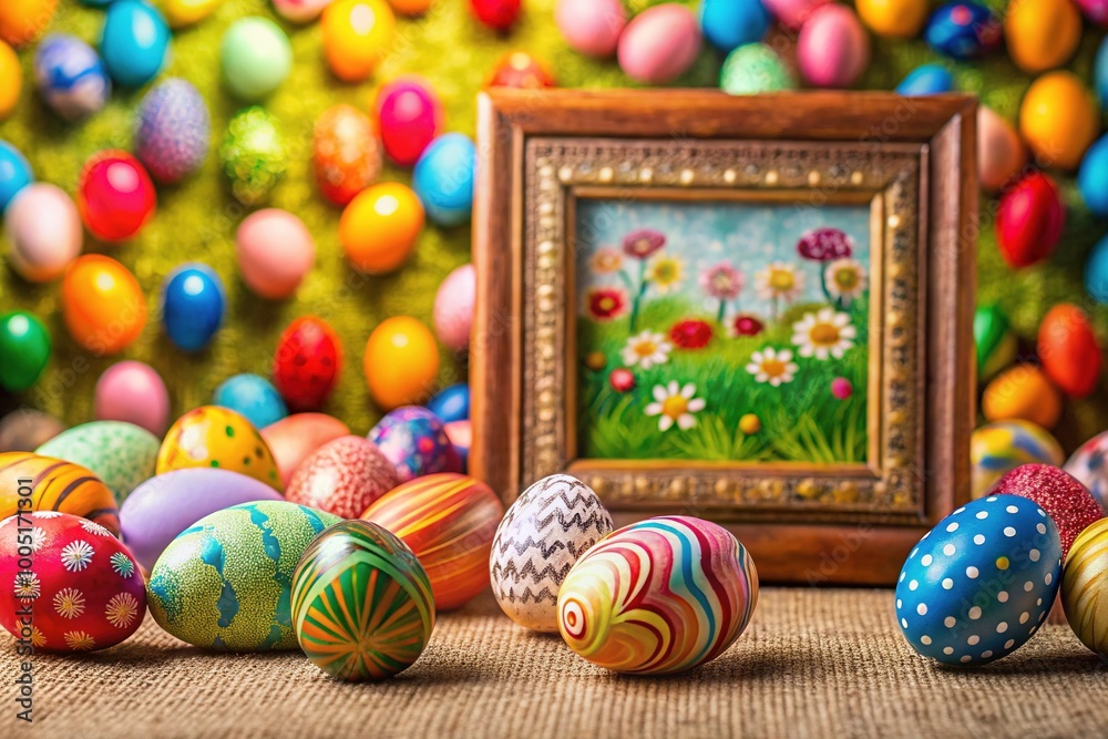 Fototapeta premium Easter jubilation captured through exquisitely designed eggs on a vivid canvas backdrop, celebrating the season of renewal and joy with colorful artistry and festive spirit.