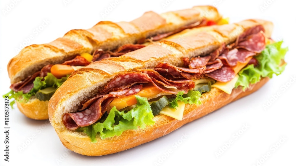 Fresh and Delicious Deli Sandwich on White Background Fresh and Delicious Deli Sandwich on White Background