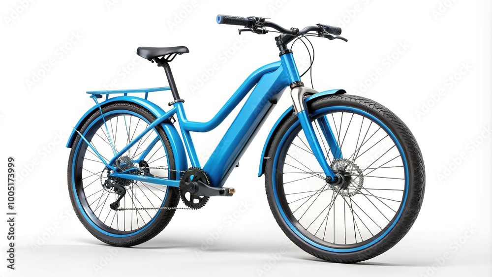 Sleek blue modern mid-drive motor e-bike against a white backdrop, showcasing eco-friendly innovation in electric biking for a sustainable and stylish ride. Sleek blue modern mid-drive motor e-bike against a white backdrop, showcasing eco-friendly innovation in electric biking for a sustainable and stylish ride.